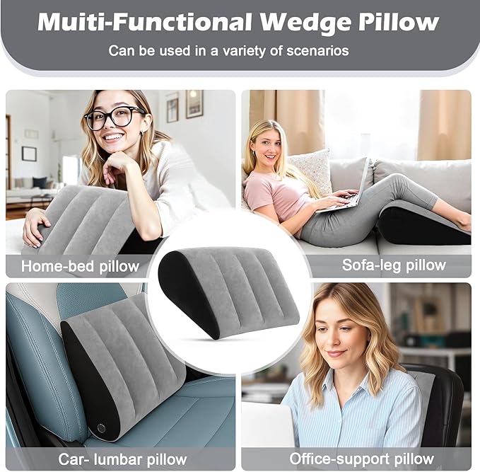 TheClover Portable Inflatable Wedge Pillow Cushion - 2 Pack Body Positioners Foldable Wedge Pillow for Sleeping,Back,Travel,Bed,Leg Elevation with Fast Inflation Deflation(Grey)