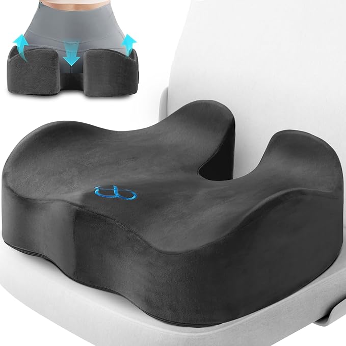 Seat Cushion, Gel Chair Cushions, Office Chair Cushions, Anti-Slip Bottom & Removable Cover Tailbone Pain Relief Cushion, Memory Foam Seat Cushion, 5.28 in Thick (Grey)