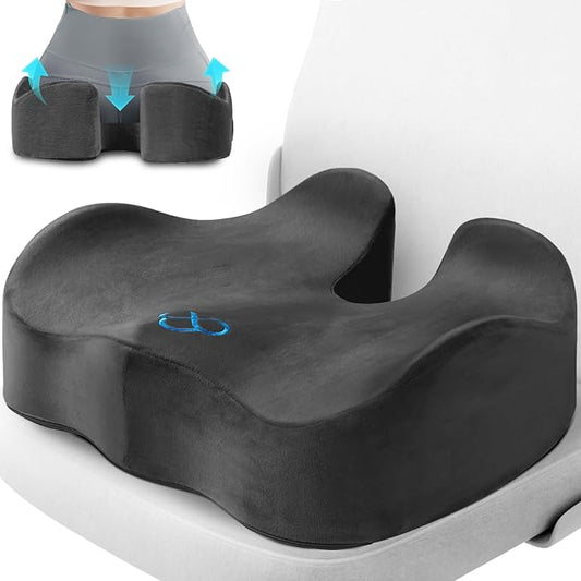 Seat Cushion, Gel Chair Cushions, Office Chair Cushions, Anti-Slip Bottom & Removable Cover Tailbone Pain Relief Cushion, Memory Foam Seat Cushion, 5.28 in Thick (Grey)