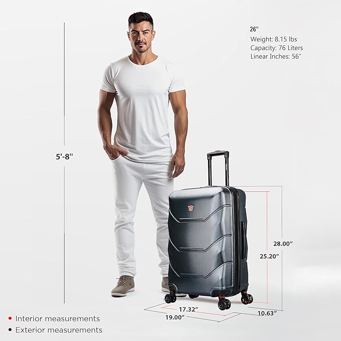 DUKAP ZONIX Luggage with Spinner Wheels | Durable Lightweight Hardside Suitcase, Spacious Travel Bag with Handle and Trolley | 26 Inch Medium Checked Luggage | Green