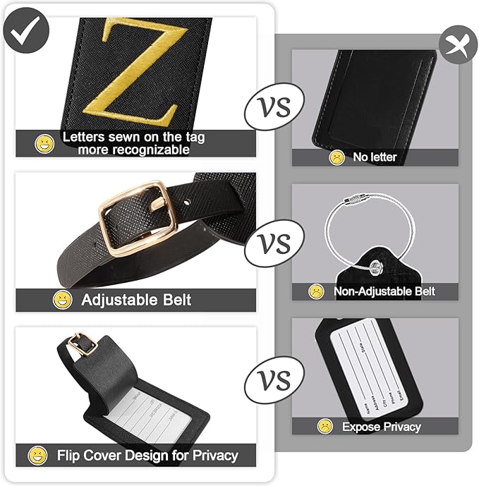 Personalized Initial Letter Luggage Tags for Suitcases,Suitcase Identifier Baggage Tag,Cute Travel Luggage Tags,Best Gift Wedding Birthday for Couples Honeymoon Friend Family Vacation(Black Z)