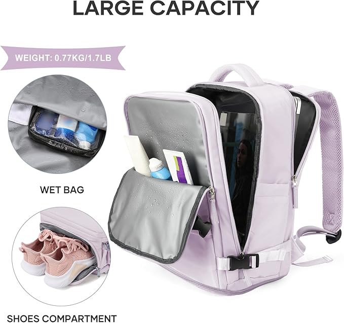 coowoz Large Travel Backpack For Women Men,Carry On Backpack,Hiking Backpack Waterproof Outdoor Sports Rucksack Casual Daypack Travel Essentials(Purple)