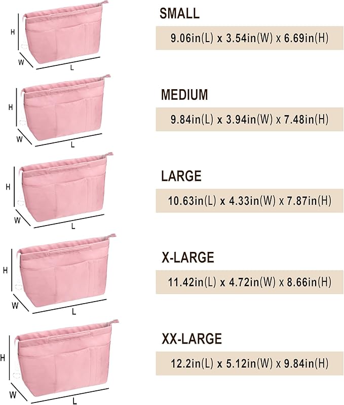 Vercord Purse Insert Organizers for Tote Handbag Bag in Bag with Zipper Liner Bag Organizer for Women 14 pockets