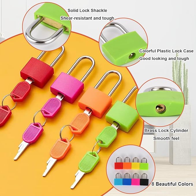 smilixin 16 PCS Suitcase Locks with Keys,Small Luggage Padlocks Metal Padlock with Key,Multicolor Lock Luggage Locks Mini Keyed Padlock for Backpack Boxes Laptop Bag School Gym Locker,23 mm,8 Colors