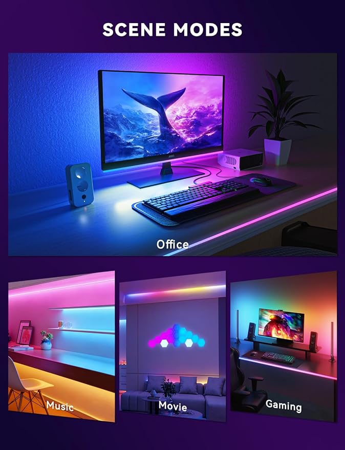 Soleil X6 LED Monitor Backlight for PC & Mac, Strip Light Sync to 24″-34″ Screens, Ambient Lighting for Games/Movies/Music, Dual USB Ports, Software Control (4-Sides for 27″ Monitors)