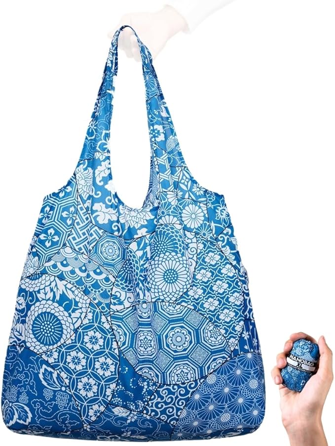 Nanobag Ultralight Heavy Duty Foldable Tote for Women & Men, Reusable Grocery & Travel Bag, Packable Collapsible Compact Market Essential (XL Porcelain)