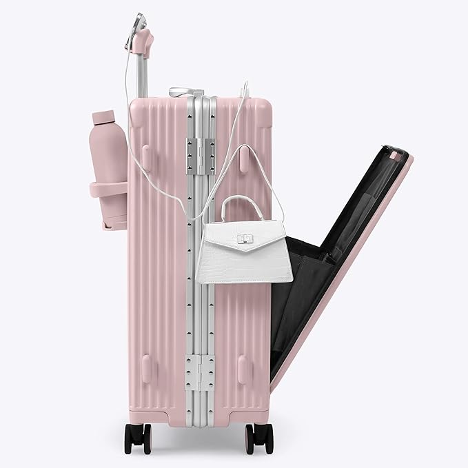 Nobl Travel Zipperless Check In Suitcase - Aluminum Frame, Medium Check In luggage 27x17.5x10.4 Airline Approved by Noble Travel - Polycarbonate Shell - TSA Locks, 360° Spinner Wheels - Blush