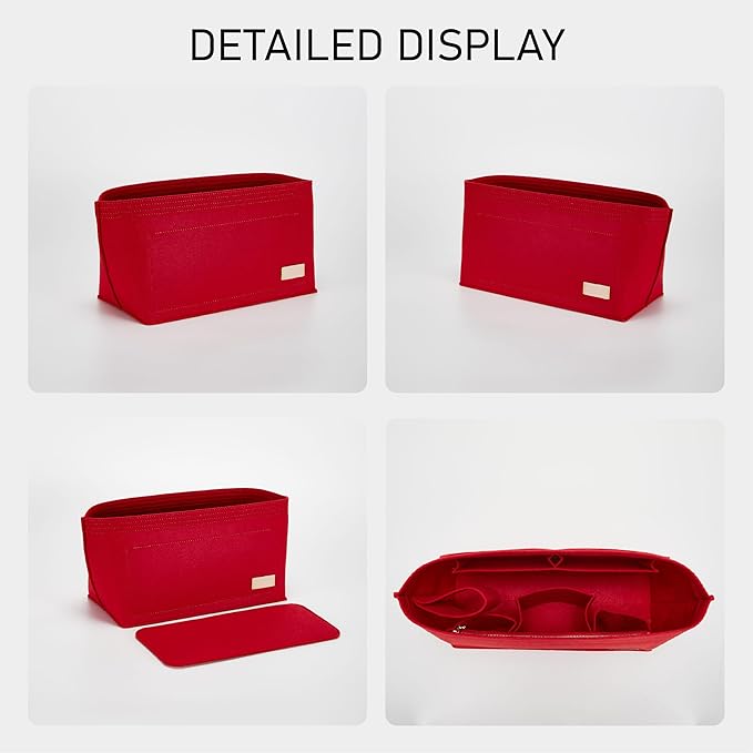 Purse Organizer Insert Compatible with Neverfull GM and More, Felt Bag Organizer Liner with Base Shaper for Tote Handbags, Red, XL
