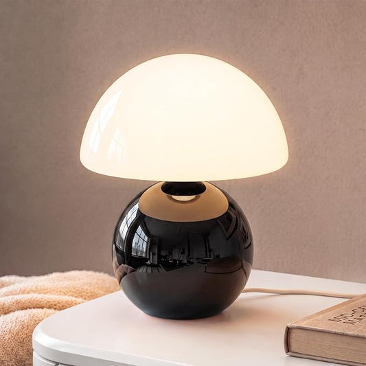 Mushroom Lamp Table Lamp for Bedroom,Desk Bedside Small Lamps for Living Room Night Stands,Mushroom Decor Cute Mini Modern Mid Century Lamps,Unique Aesthetic Home Living Room Decor(Black)