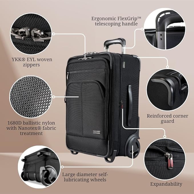 Ricardo Beverly Hills Flight Essentials Softside Expandable Carry-On Travel Luggage with Wheels, Durable Ballistic Nylon Fabric, Water and Stain Resistant, Men and Women, 22-Inch