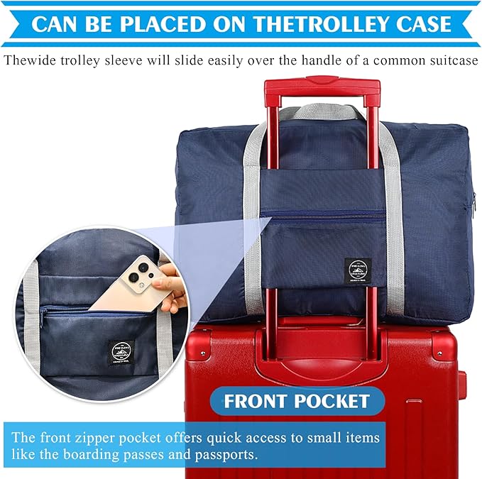 Foldable Travel Duffel Bag Tote Carry on Luggage Bag Spirit Airlines Personal item Sports Gym Bag Water Resistant Weekender Overnight Bags for Women and Men (Blue)