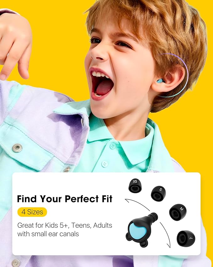Kids Ear Plugs (6+yrs) - Reusable Everyday Noise Relief Earplugs for Small Ear Canal, Kids Ear Protection for Concerts, Travel, Focus, Socializing, School, Sleep, Sensitivity – 26 dB Noise Reduction