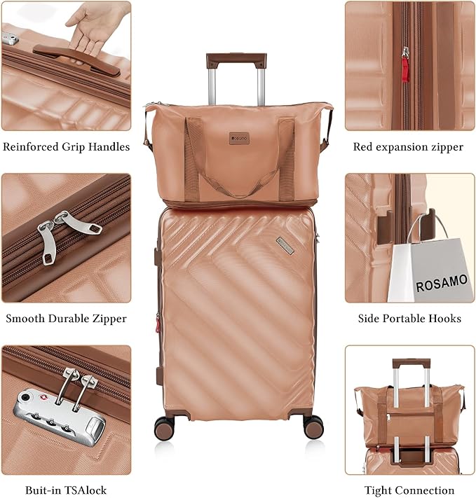 6 piece Luggage Set Expandable Suitcase 22x14x9 Airline Approved Carry on, ABS Hard Case Suitcases with Spinner Wheels, TSA Lock, (Pink)