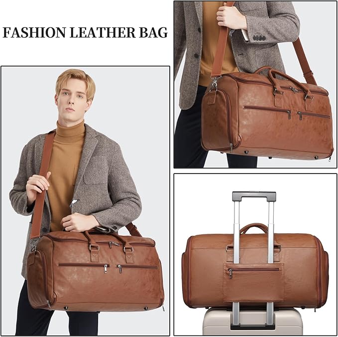 seyfocnia Garment Bag with Shoe Pouch Carry On Convertible Travel Duffel Bag for Men Women, 2 in 1 Hanging Suitcase Suit Business Travel Bag, Brown