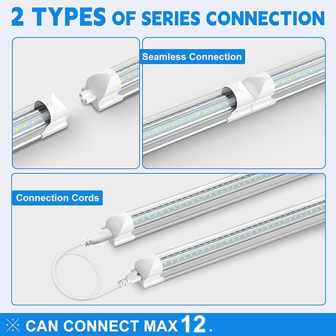 SHOPLED LED Shop Lights 2FT, 22W 3300LM 6000K Cool White, V-Shape Linkable | T8 Tube Light Fixtures, Utility Shop Lights, 2 Foot Cabinet Lighting for Workbench, Basement, Cabinet, ETL Listed, 4-Pack