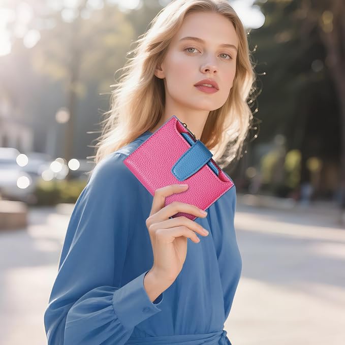 Airkit Small Wallet Women RFID Blocking Soft Leather Bifold Compact Card Holder Wallet for Women with Zipper Coin Pocket 4 ID Window