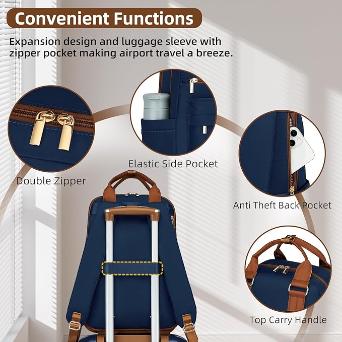 LARVENDER Luggage Sets 3 Piece Expandable Carry on Luggage 22x14x9 Airline Approved Hardshell Suitcase with Wheels TSA Lock, Lightweight Suitcase Set for Women with Travel Backpack, Navy Blue