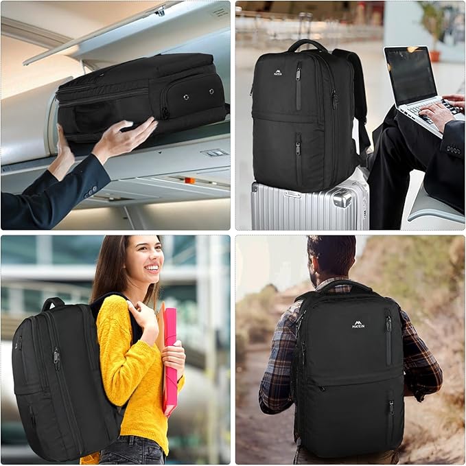 MATEIN Extra Large 45L Travel Laptop Backpack, Airline Approved Carry on Backpack with Shoe Compartment, Water Resistant Luggage College Overnight Weekender Travel Bag Fit 18" Laptop, Black