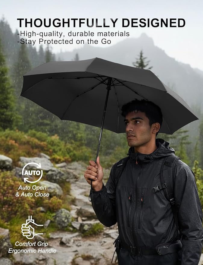 SoulRain Travel Umbrella - Compact Umbrella for Rain - Perfect Large Auto Folding Umbrella - Ideal Car umbrella, Small umbrella, and Travel Companion