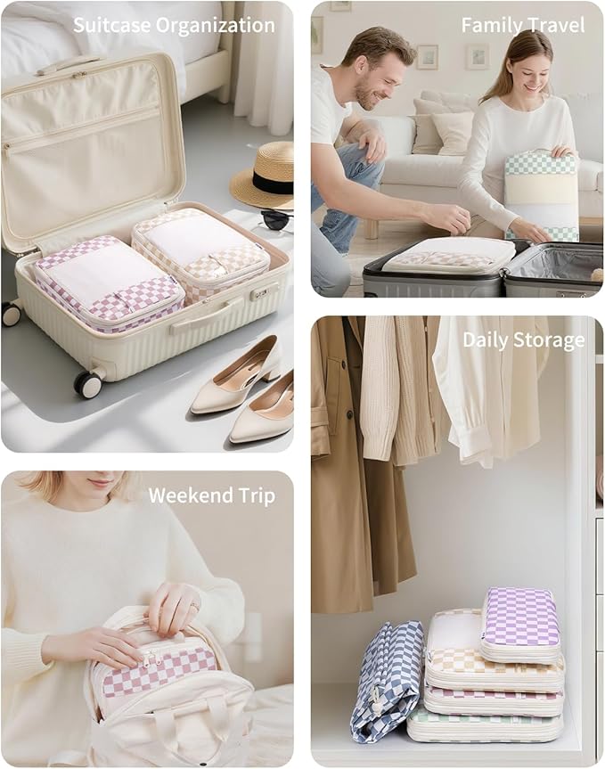Narwey 6 Set/5 Set Compression Packing Cubes for Travel Kids Women Carry on, Packing Organizers Bag for Backpack Luggage Suitcase Duffle Bags
