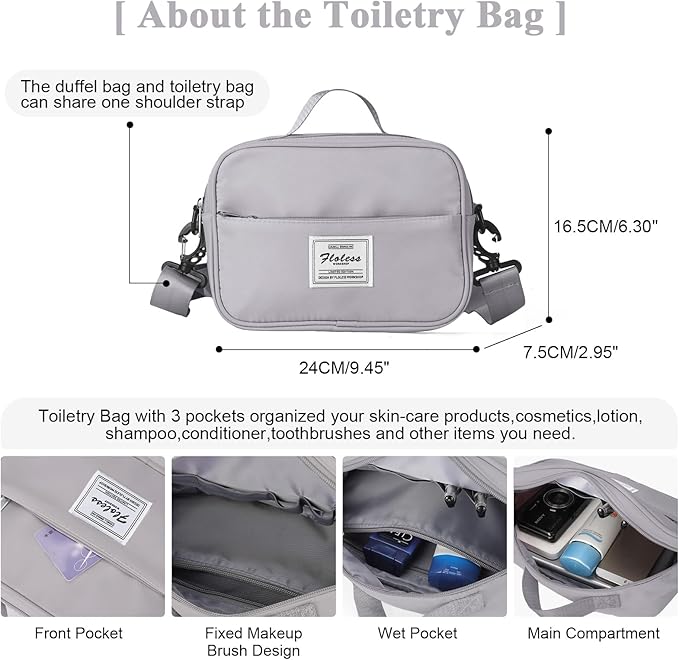 Travel Duffel Bag with Shoes Compartment, Carry on Overnight Weekender Bags for Women, For Spirit Airlines 18x14x8 Personal Item Bag