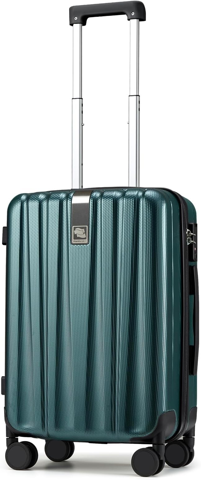 Hanke 20 Inch Carry On Luggage 22x14x9 Airline Approved Lightweight PC Hard Shell Suitcases with Wheels Travel Luggage Rolling Suitcase Travel Luggage Bag for Weekender(Blackish Green)