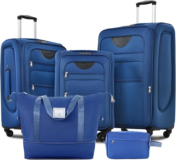 Luggage Sets Softside Expandable 3 Piece Set Lightweight Suitcase with Duffel Bag Upright Spinner Softshell, TSA Lock Carry On for Business for Family Travel (Navy Blue, 22"/26"/30")