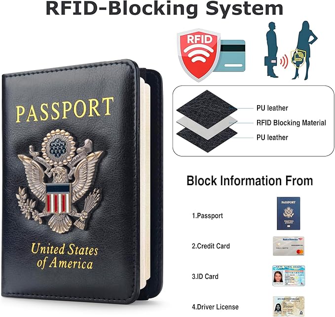 Premium Passport Holder for Travel, RFID Blocking Passport Cover Slim, Durable & Travel-Friendly, Passport Wallet Keep Your Documents Safe & Organized (Black)