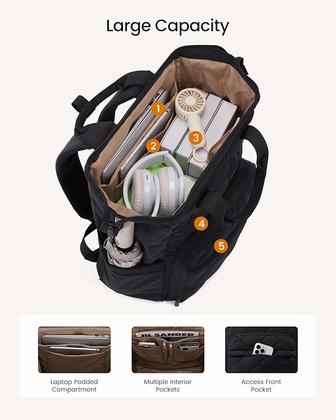 LOVEVOOK Laptop Backpack for Women, 15.6 inch Work Travel Backpack Purse, Puffer Quilted Laptop Backpack Casual Daypack for Nurse Teacher，Black