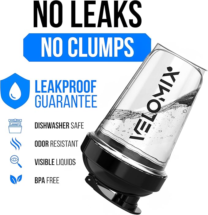 VELOMIX -2 Pack- 20 oz Protein Shaker Bottles for Protein Mixes - 2x Wire Whisk | Leak Proof Shaker Cups for Protein Shakes and Pre Workout | Protein Shaker Bottle Pack (Clear Prime)
