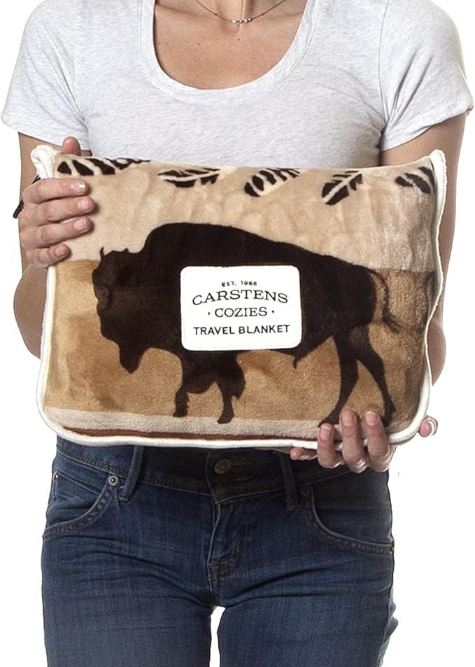 CARSTENS, INC. Travel Blanket, Premium Compact 2-in-1 Airplane Blanket/Pillow, Buffalo Stripe