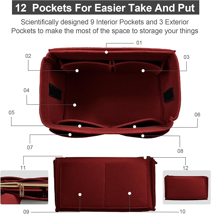OMYSTYLE Purse Organizer Insert, Felt Tote Bag Organizer Insert with 5 Sizes, Handbag Dividers for Inside Purse, Compatible with Longchamp, Neverful, Speedy and More