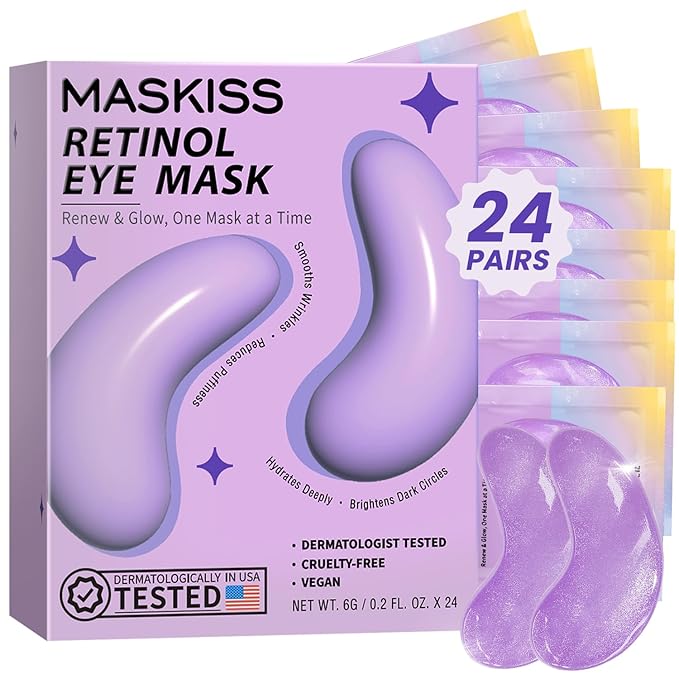 Retinol Under Eye Patches (24 Pairs), Purple Eye Masks for Dark Circles, Puffy Eyes & Wrinkles, Firming Collagen Eye Patches, Vegan Cruelty-Free Skincare Gifts for Women