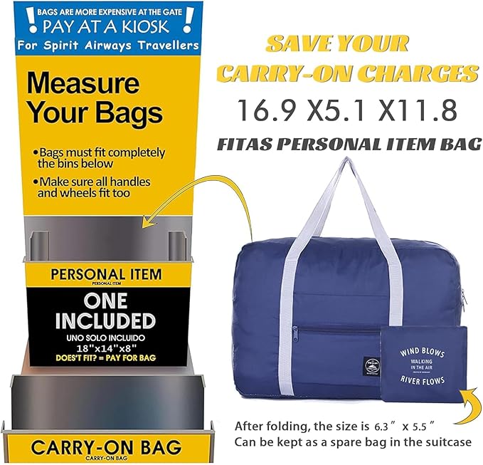 Foldable Travel Duffel Bag 2PCS Tote Carry on Luggage Bag Spirit Airlines Personal item Sports Gym Bag Water Resistant Weekender Overnight Bags for Women and Men (Pink+Blue)