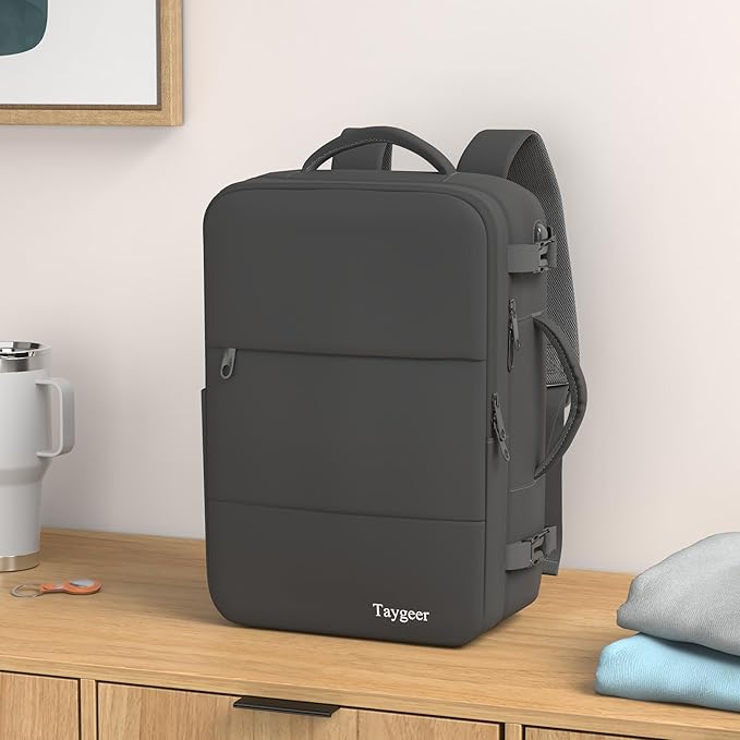 Taygeer Travel Backpack for Men Women, Carry On Backpack with Shoe Pouch, TSA 17.3inch Laptop Mochila Flight Approved, Nurse Bag Casual Daypack for Weekender Business Hiking,Black