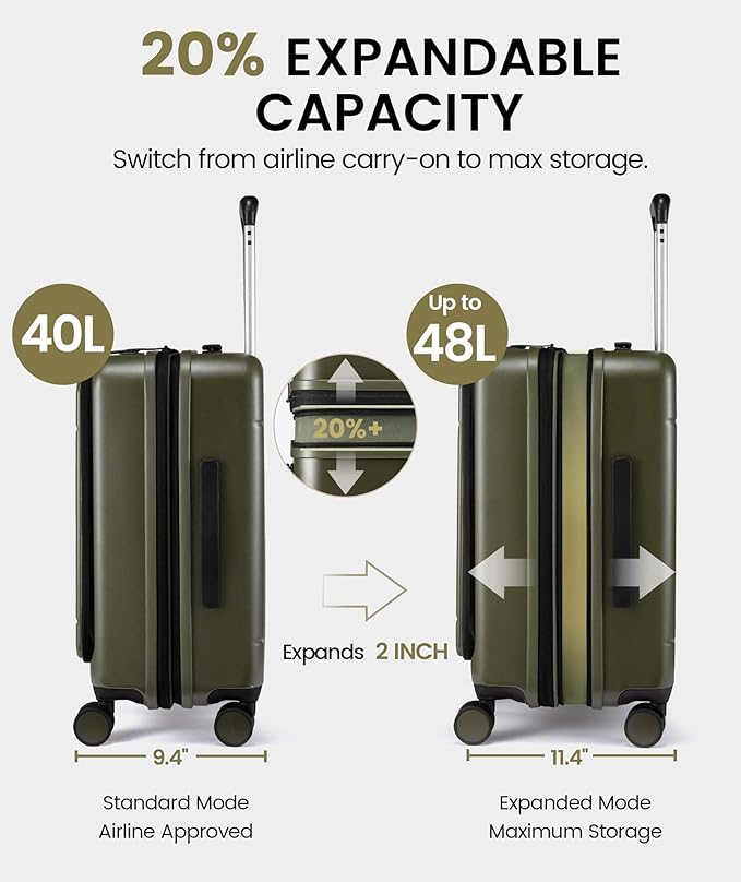 LOVEVOOK Carry On Luggage 22x14x9 Airline Approved, Expandable Hard Shell Suitcase with Spinner Wheels, USB Charging Port & Front Pocket, PC Hardside Rolling Luggage with TSA Lock for Travel
