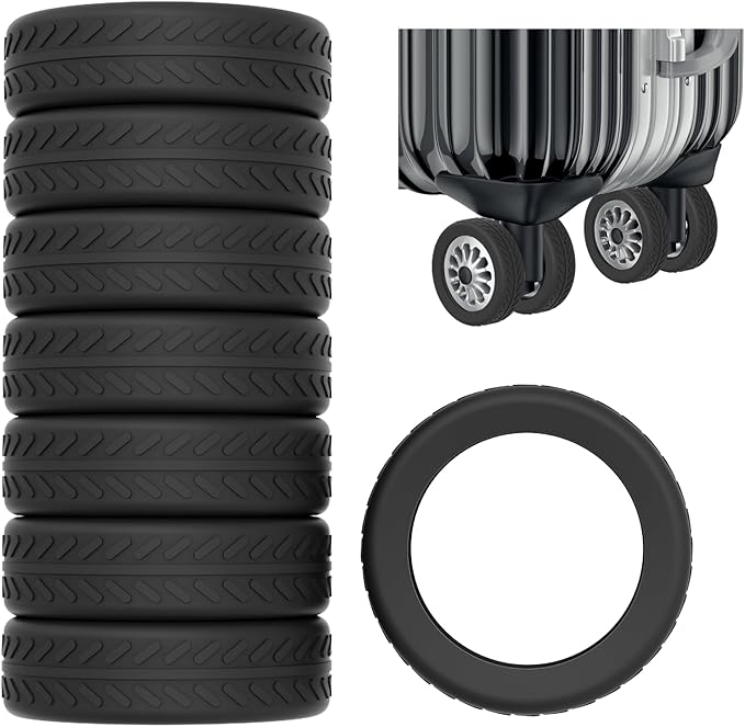 AWINNER Luggage Wheel Covers 8 Pack Upgraded,Silicone Luggage Wheel Protector Covers for most 8 Spinner Wheel Suitcases or Office Chair Caster,Durable,Mute and Shock Absorption (Black)