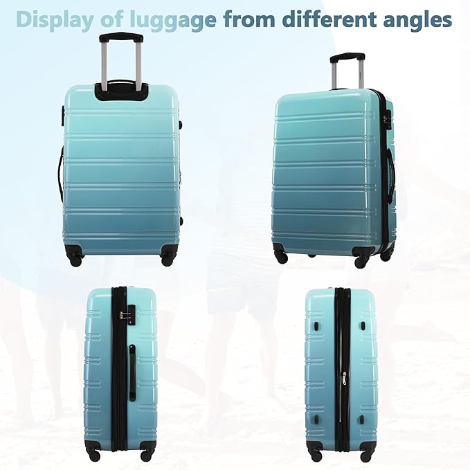 Merax Luggage Sets 3 Piece, Hardside Expandable Suitcase Set with Spinner Wheels, Lightweight Multicolor 20+24+28 IN Suitcase with Carry on Luggage, Gradient Blue