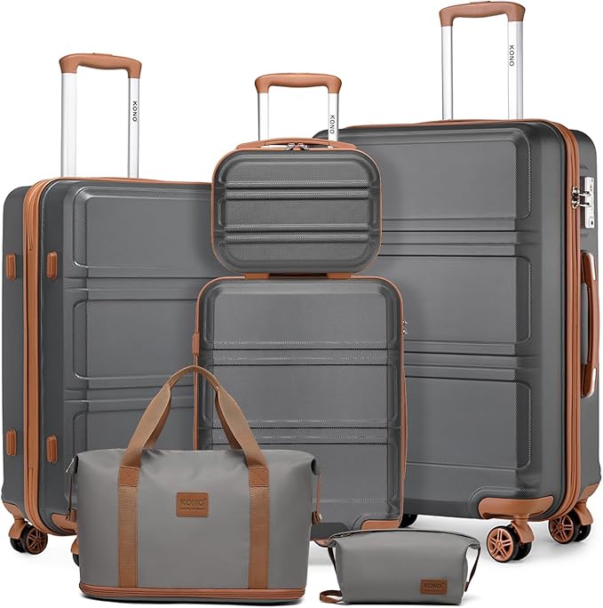 Kono Suitcase Set 3 Piece Luggage Set Expandable PC+ABS Carry On Hardside Luggage with TSA Lock Spinner Wheels (Apricot Grey, 6 piece set)