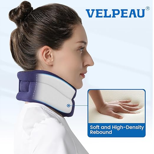 Velpeau Neck Brace for Neck Pain and Support -Soft Cervical Collar for Sleeping in Bed, Snoozing, Sleeping Upright, Anti-Snoring, Sleep Apnea for Women & Men (Blue, Comfort Version, L: 14-16.5"/3.3")