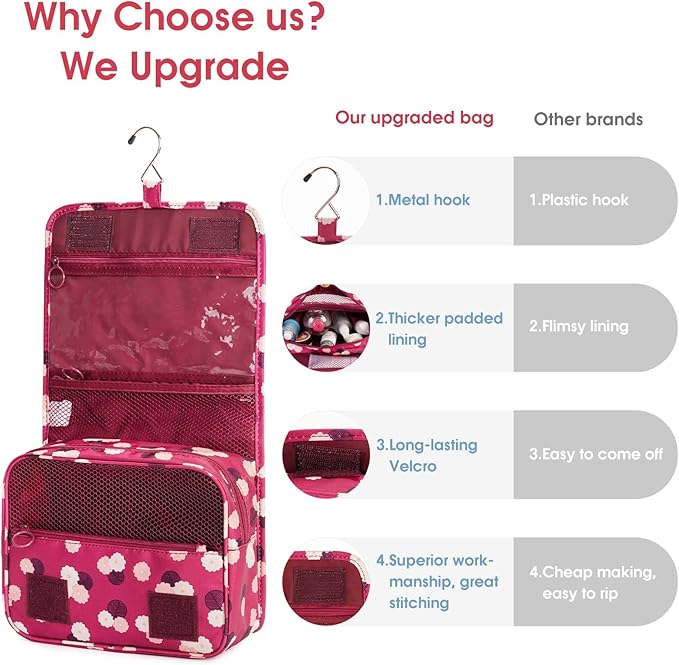 Narwey Small Hanging Travel Toiletry Bag for Women, Travel Bag for Toiletries, Makeup Bag Organizer Make Up Bags Cosmetic Bags for Girls
