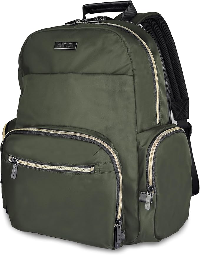 Kenneth Cole REACTION Madison Square Lightweight Hardside Chevron Expandable Spinner Luggage, Olive, 2-Piece (20" Carry On + Sophie Backpack)