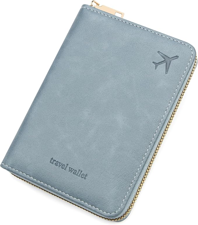 defway Passport Holder Travel Wallet - RFID Blocking Passport Holder Wallet, Full Zip Travel Card Cover with RFID Protection, Multi Slot Organizer for Cards Cash Documents Travel Essentials (Blue)