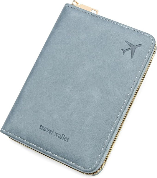 defway Passport Holder Travel Wallet - RFID Blocking Passport Holder Wallet, Full Zip Travel Card Cover with RFID Protection, Multi Slot Organizer for Cards Cash Documents Travel Essentials (Blue)
