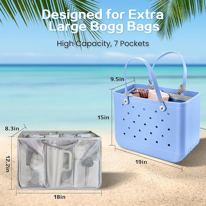 XYFuuee Beach Bag Organizer Inserts for Medium Bogg Bag Accessories, Original Small Lightweight Mesh Insert Divider Pouch, Organizing Rubber Tote Bags, Save Storage Space (Sliver Gray-M)