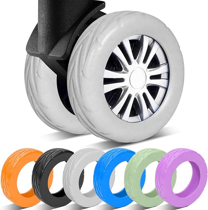 8 Pcs Upgraded Luggage Wheel Covers, Suitcase Protector, Wear-Resistant Anti-Noise Silicone Wheel Covers for 2-2.4” Spinner Wheels, Travel Accessories for Carry On Luggage (Grey, Small)