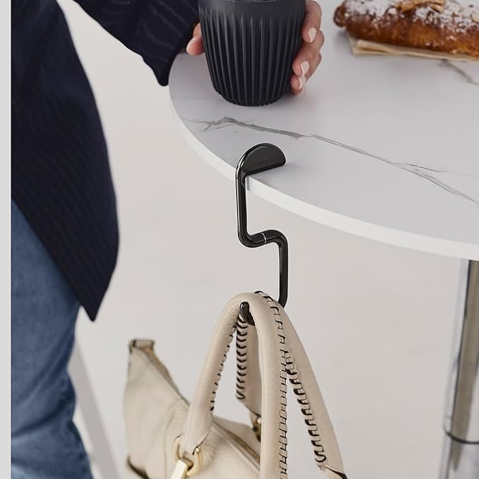 FLIP Purse Hook for Table – Foldable Bag Hook | Portable Purse Hanger & Holder for Desk | Magnetic Closure | Holds 50 lbs | Gift for Women, Chrome Black
