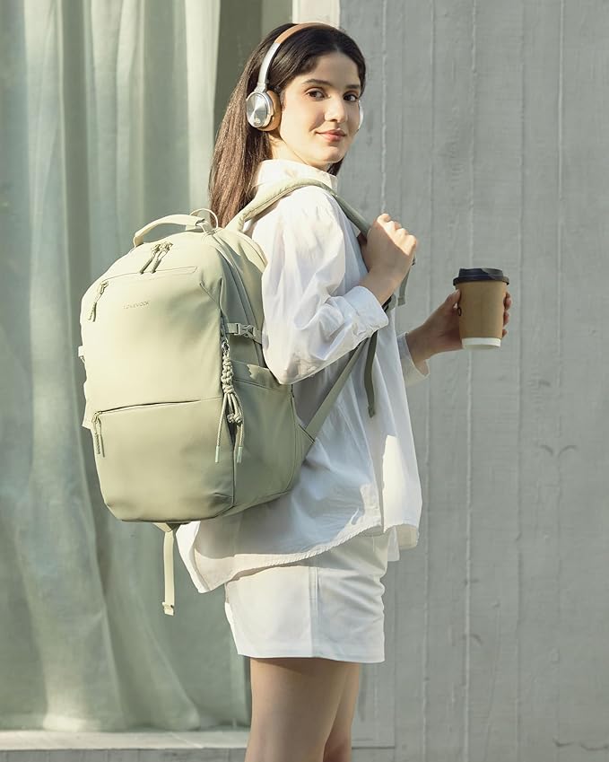 LOVEVOOK Laptop Backpack for Women Men with Giant Tumbler Holder - 17.3Inch Work Computer Travel Backpack with Laptop Compartment, Water Resistant, Cute Commuter College Teacher Nurse Purse Bag,Green
