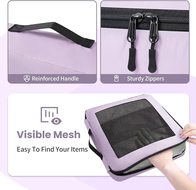 Mesh Packing Cubes for Travel, Durable Luggage Organizer with Sturdy Material and Double Zippers, Comprehensive Set for Travel Accessories Storage, 10 set, purple