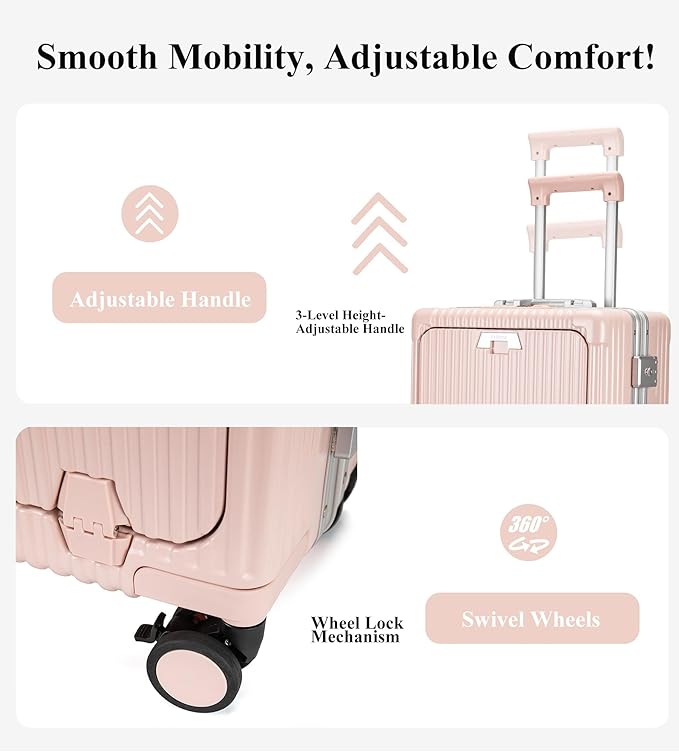 feilario 20in Aluminium Frame Zipperless PC Hard Shell Spinner Wheels Luggage, Built-In TSA lock Carry on Suitcase, with Cup Holder, USB Port, Phone Holder